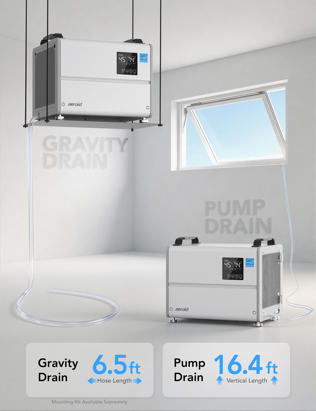 Aeroid 70 Pints Crawl Space Dehumidifier with Built-in Pump and Drain Hose, Energy Star Certified