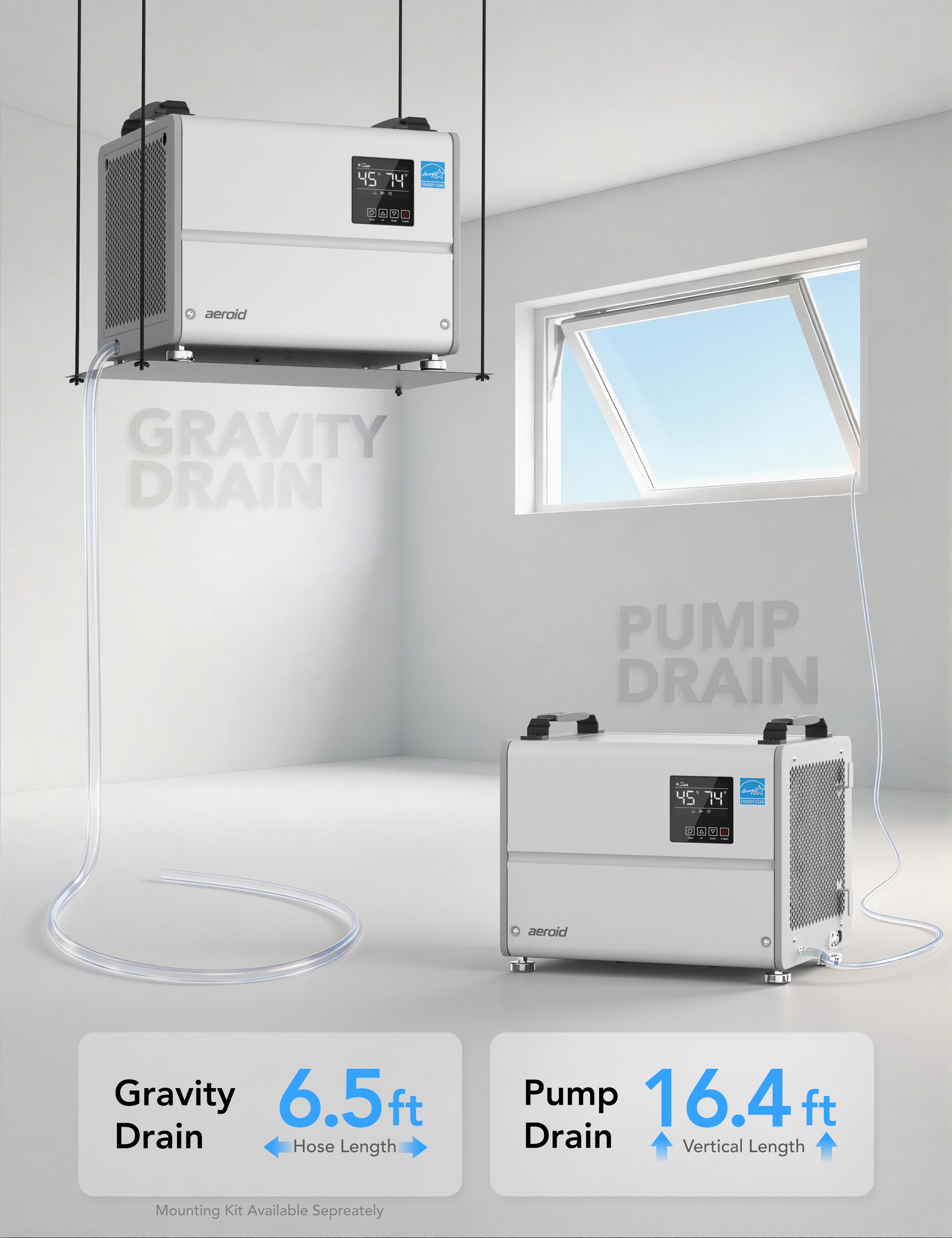 Aeroid 70 Pints Crawl Space Dehumidifier with Built-in Pump and Drain Hose, Energy Star Certified