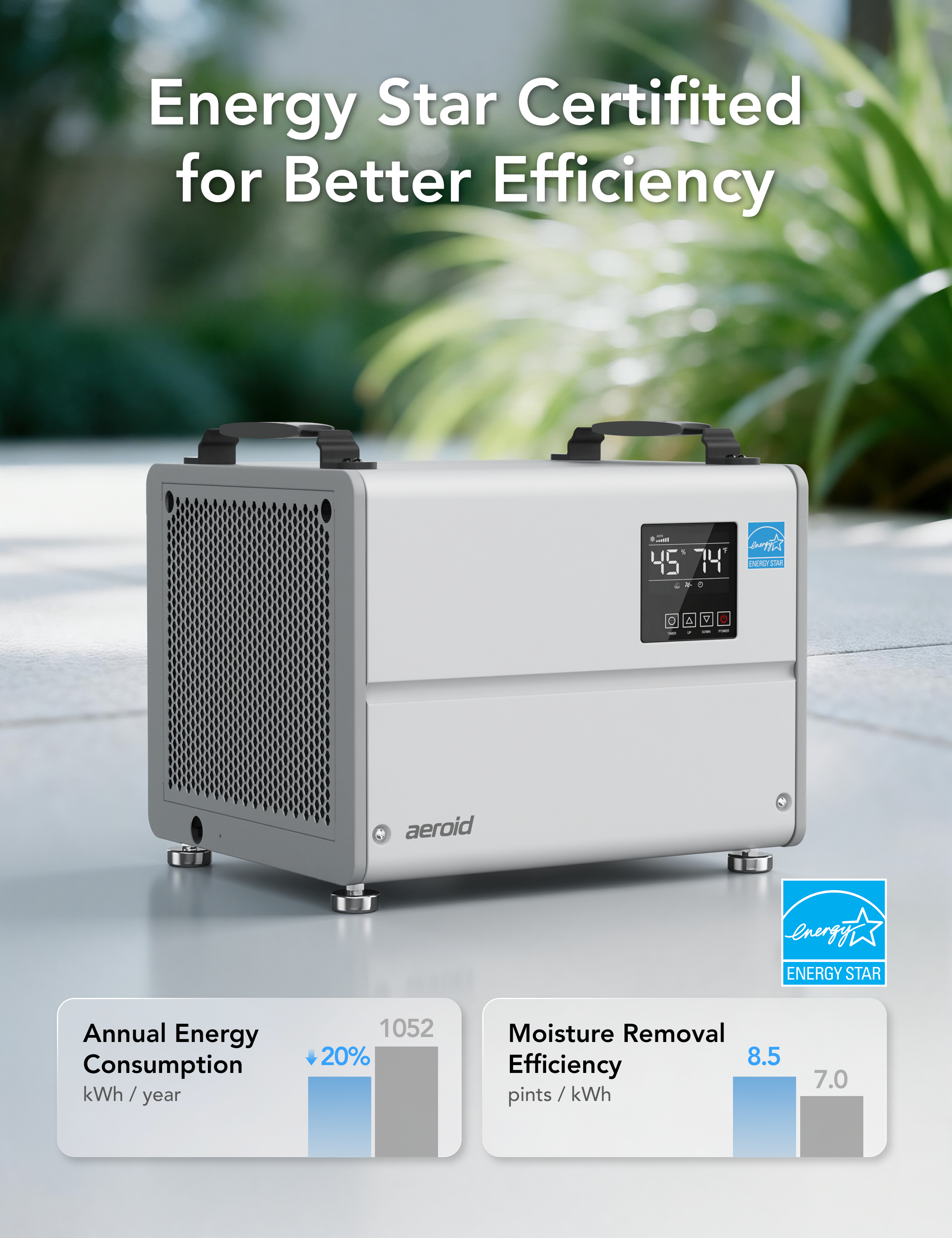 Aeroid 70 Pints Crawl Space Dehumidifier with Built-in Pump and Drain Hose, Energy Star Certified