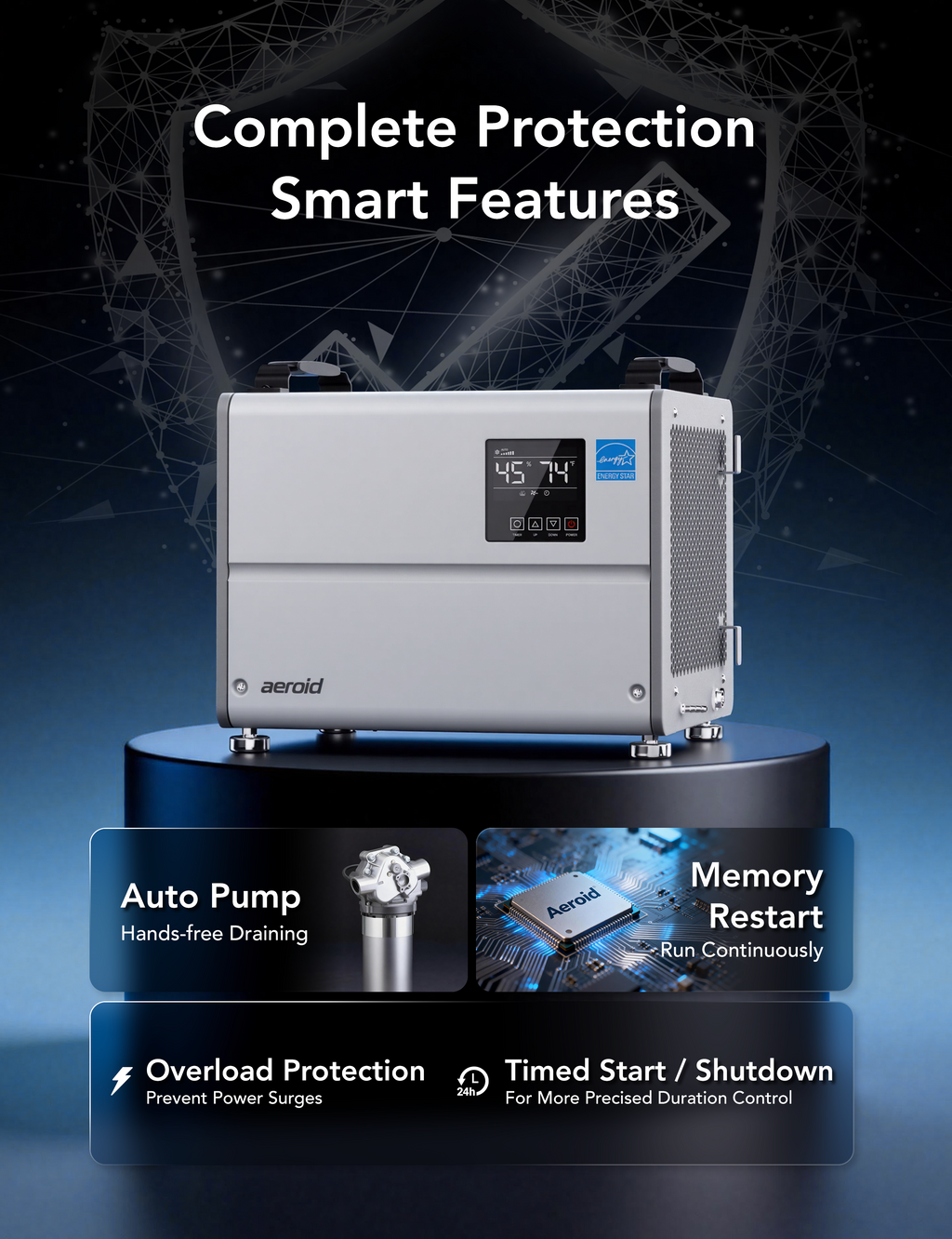 Aeroid 70 Pints Crawl Space Dehumidifier with Built-in Pump and Drain Hose, Energy Star Certified