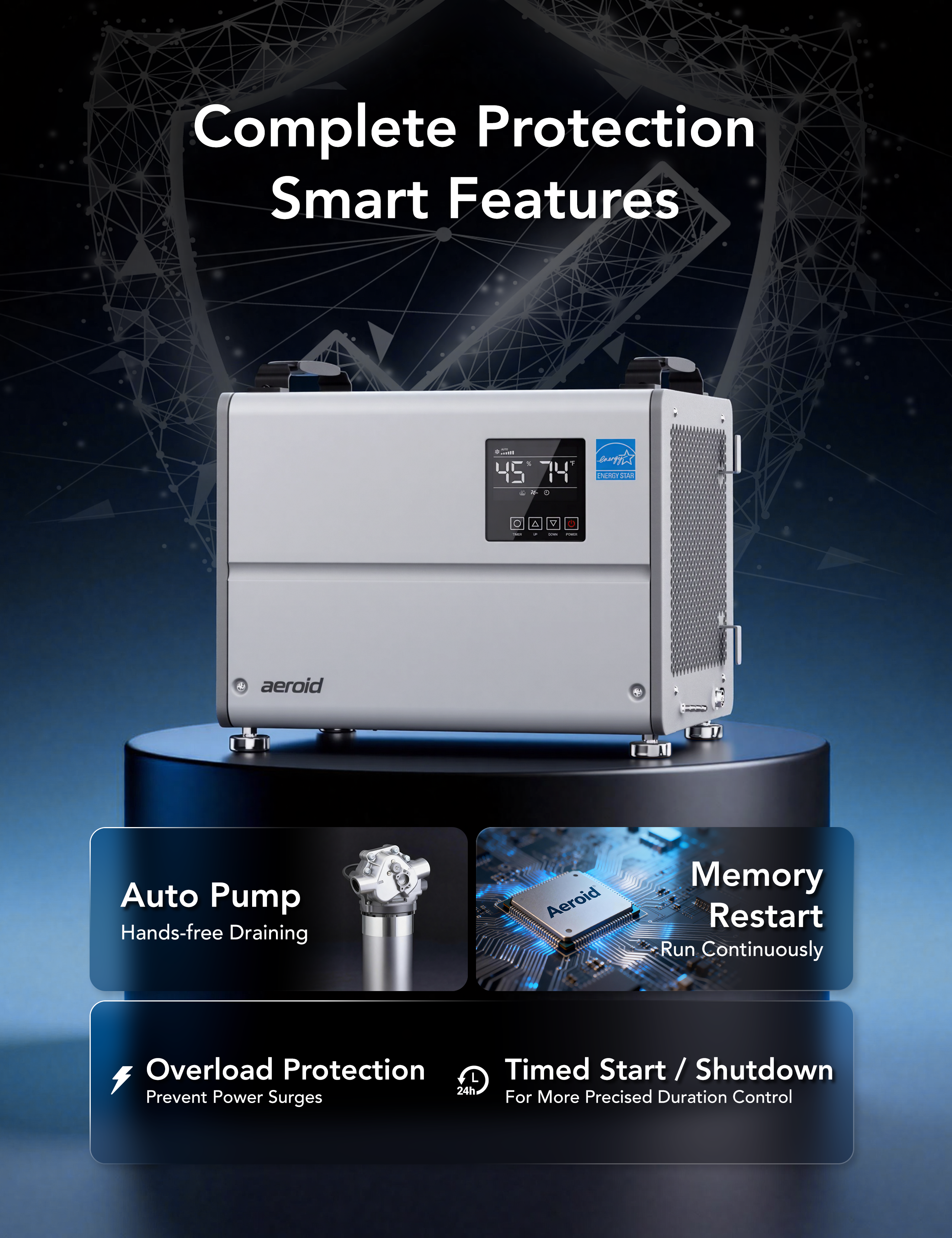 Aeroid 70 Pints Crawl Space Dehumidifier with Built-in Pump and Drain Hose, Energy Star Certified